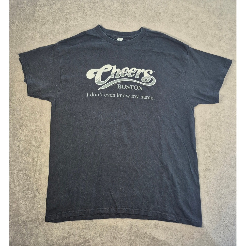 Gildan Cheers Boston T-Shirt Mens Large Black Heavy Cotton Graphic Tee TV Show